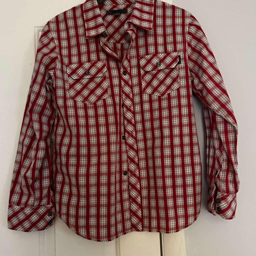 Dkny Red And White Plaid Button-Down Shirt